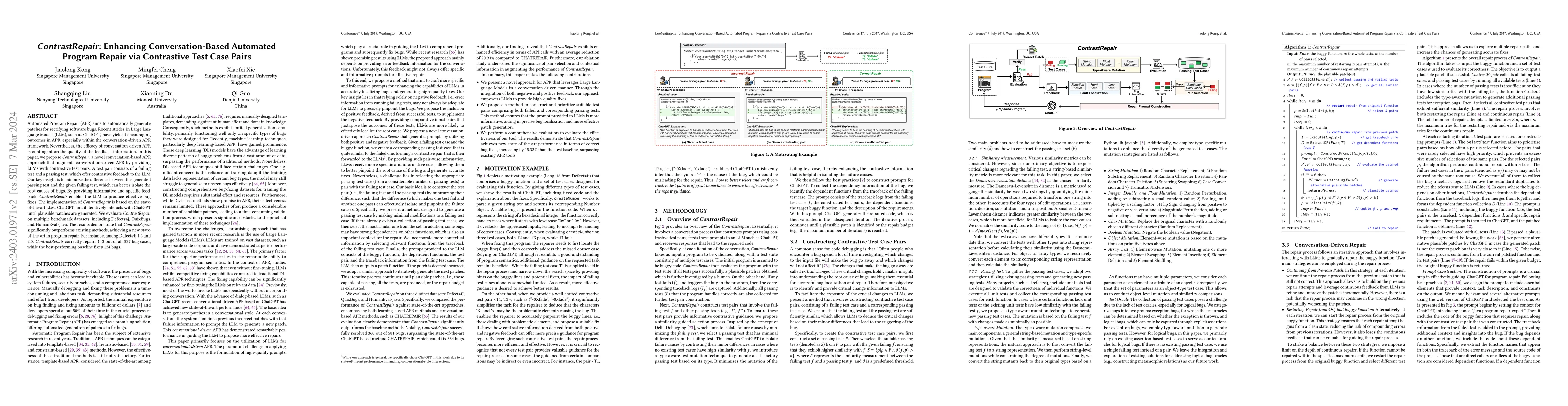Thumbnail for ContrastRepair: Enhancing Conversation-Based Automated Program Repair
  via Contrastive Test Case Pairs