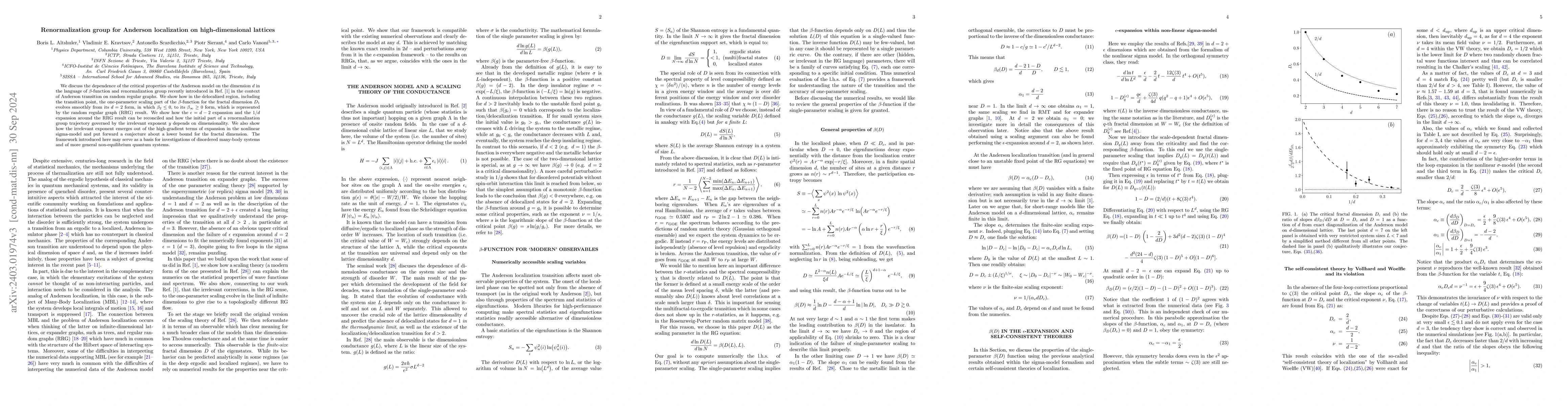 Thumbnail for Renormalization group for Anderson localization on high-dimensional
  lattices