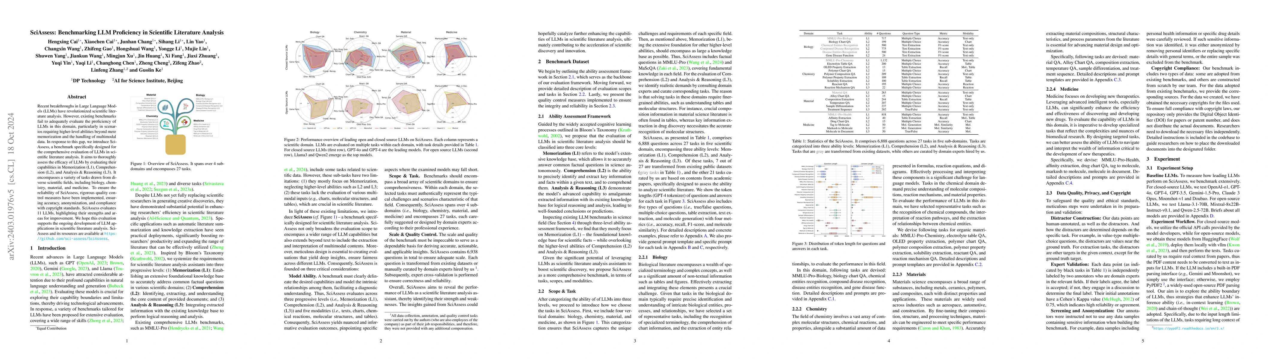 Thumbnail for SciAssess: Benchmarking LLM Proficiency in Scientific Literature
  Analysis
