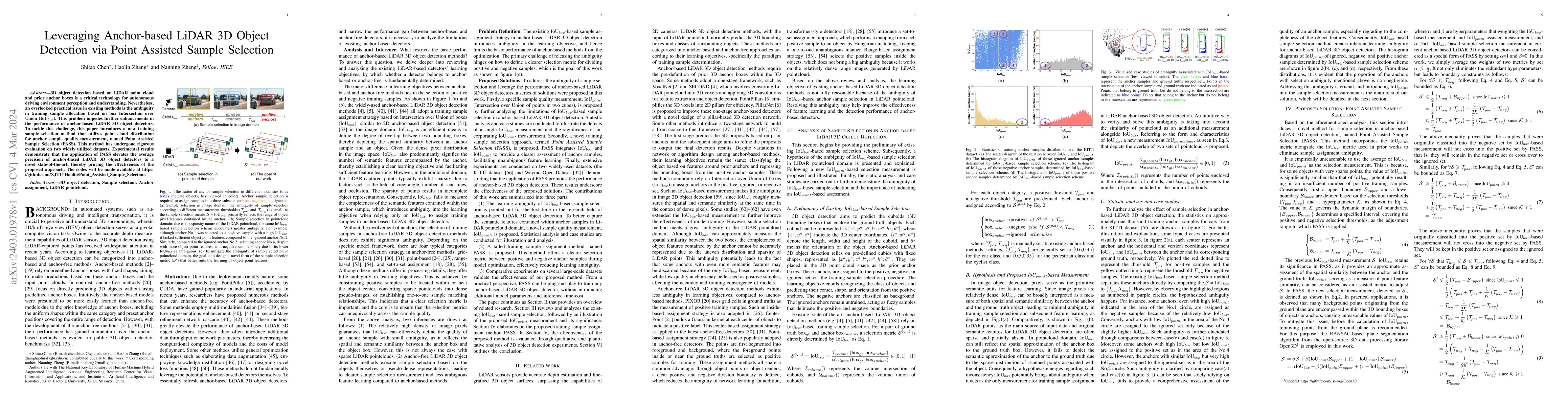 Thumbnail for Leveraging Anchor-based LiDAR 3D Object Detection via Point Assisted
  Sample Selection