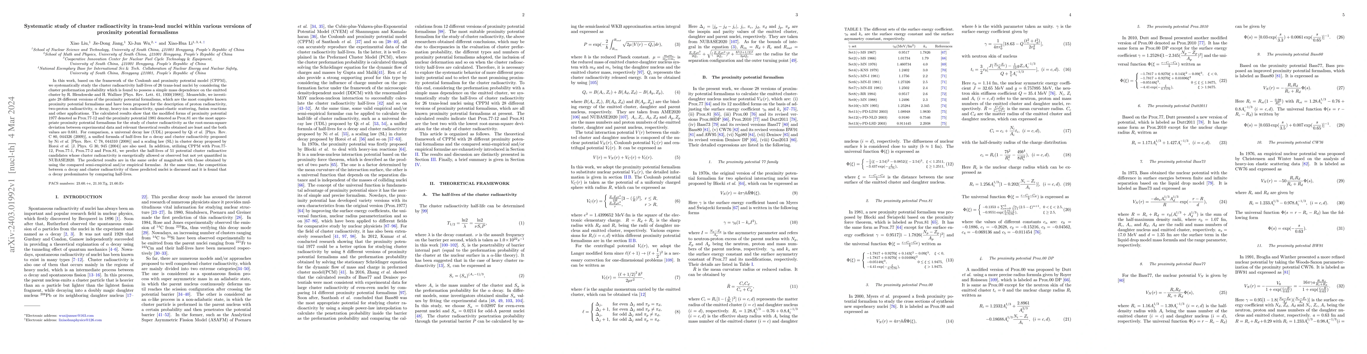 Thumbnail for Systematic study of cluster radioactivity in trans-lead nuclei within
  various versions of proximity potential formalisms