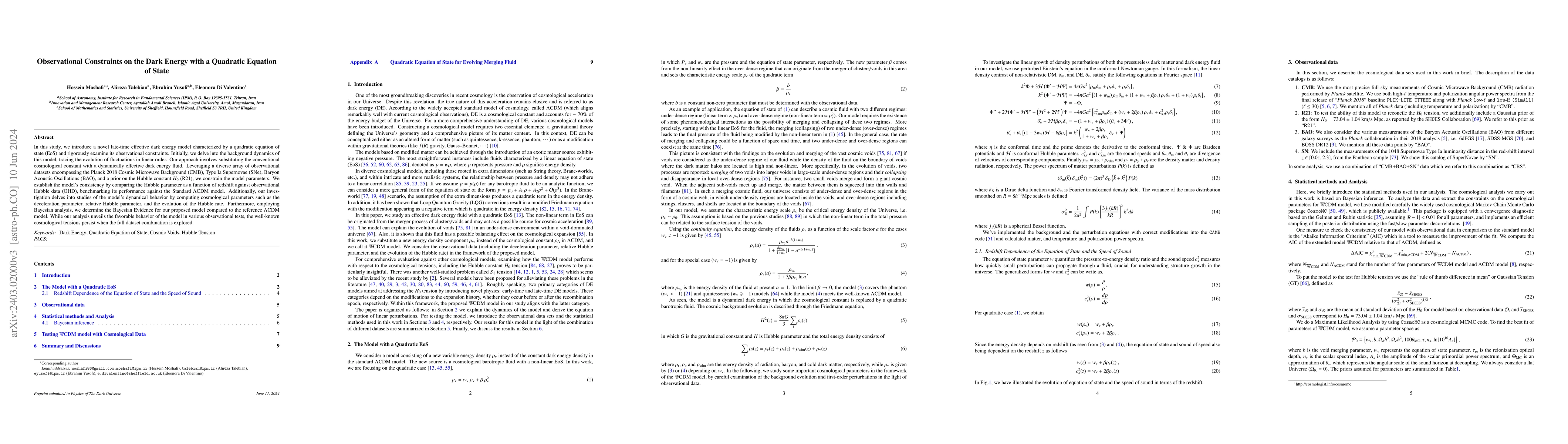 Thumbnail for Observational Constraints on the Dark Energy with a Quadratic Equation
  of State