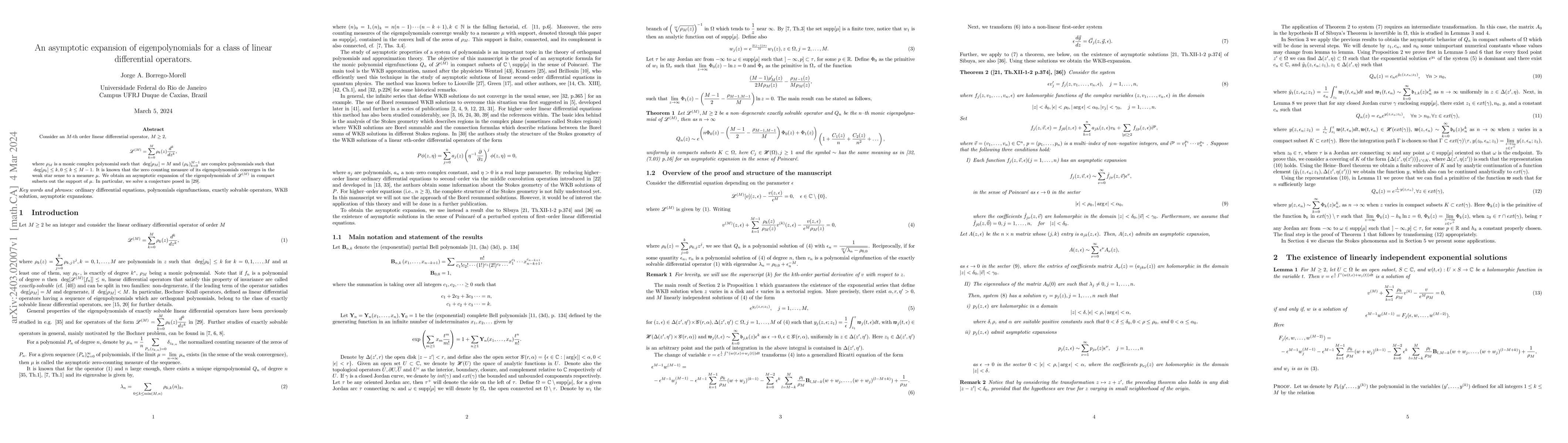 Thumbnail for An asymptotic expansion of eigenpolynomials for a class of linear
  differential operators