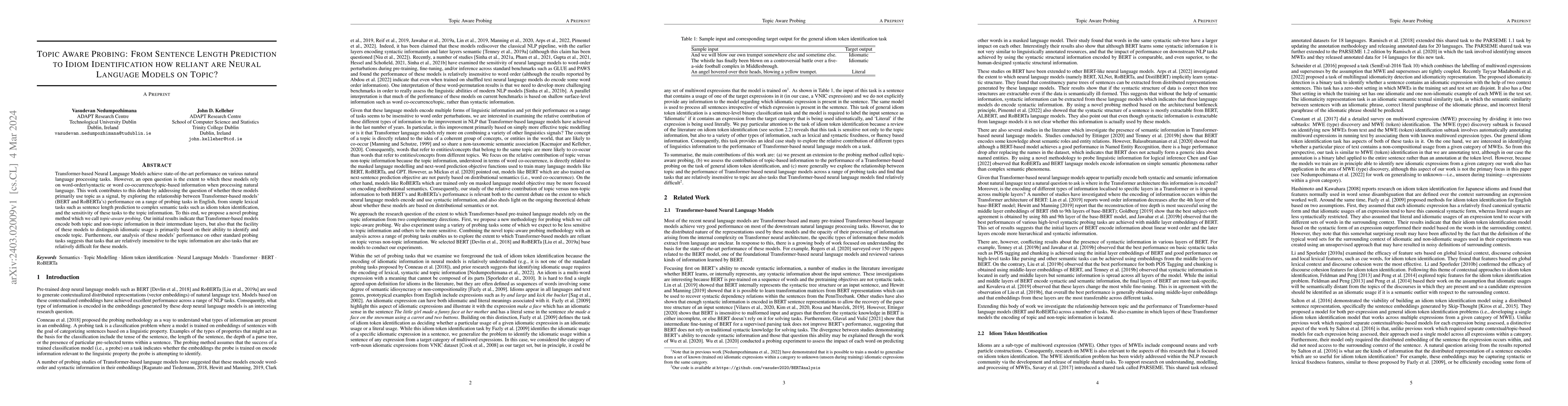 Thumbnail for Topic Aware Probing: From Sentence Length Prediction to Idiom
  Identification how reliant are Neural Language Models on Topic?