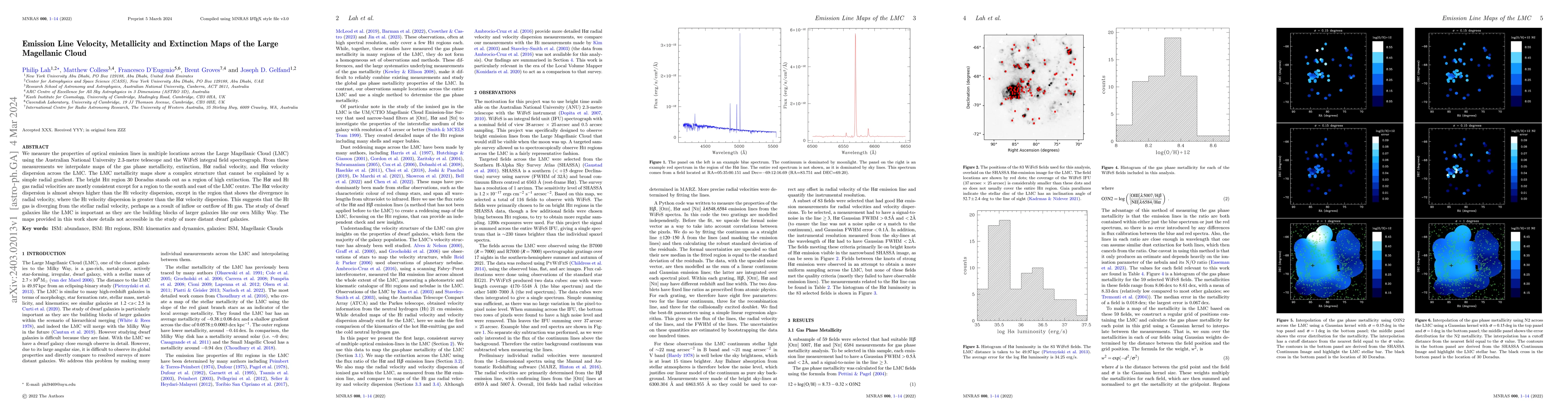 Thumbnail for Emission Line Velocity, Metallicity and Extinction Maps of the Large
  Magellanic Cloud