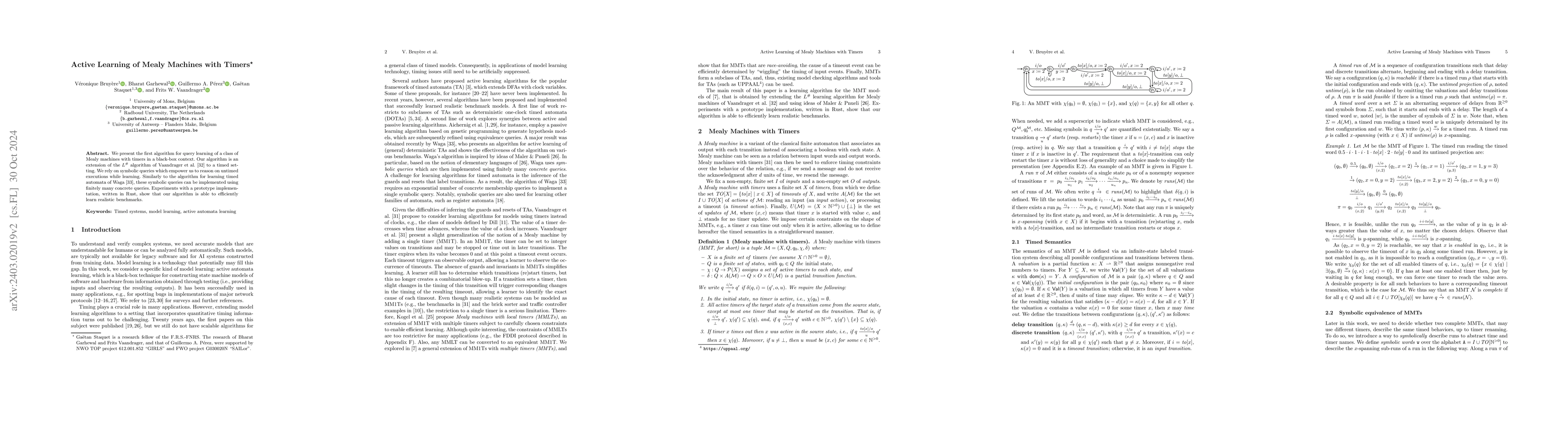 Thumbnail for Active Learning of Mealy Machines with Timers