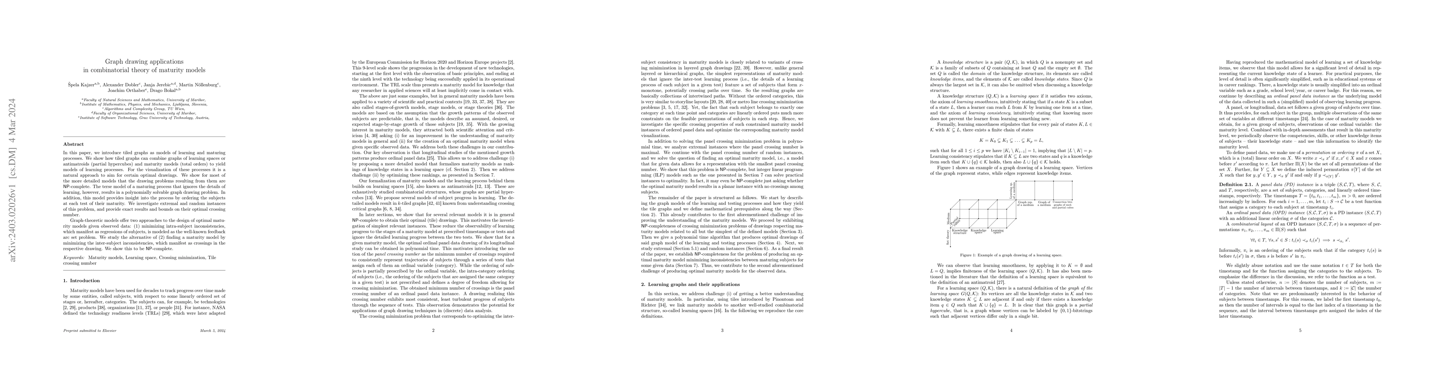 Thumbnail for Graph drawing applications in combinatorial theory of maturity models