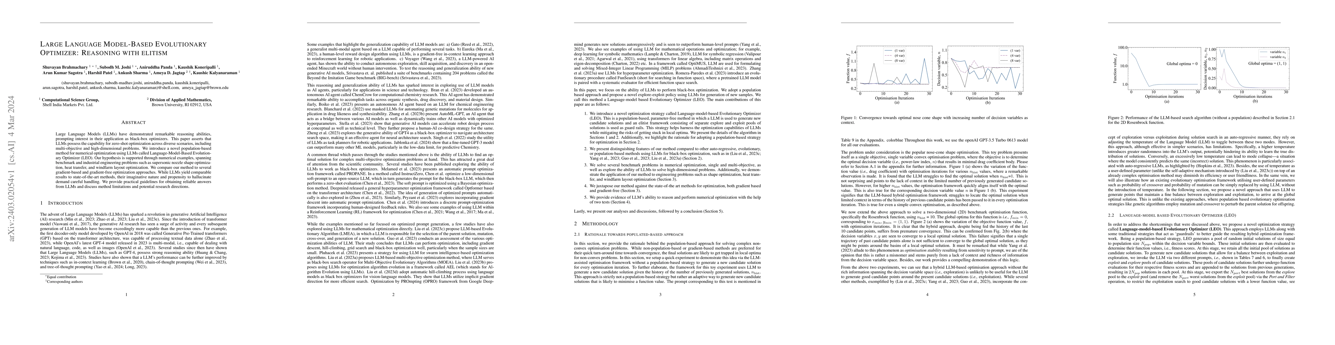 Thumbnail for Large Language Model-Based Evolutionary Optimizer: Reasoning with
  elitism