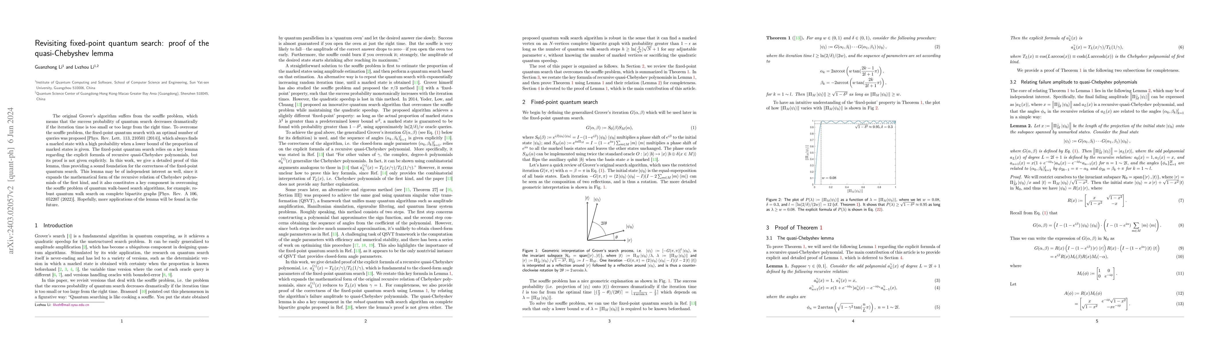Thumbnail for Revisiting fixed-point quantum search: proof of the quasi-Chebyshev
  lemma