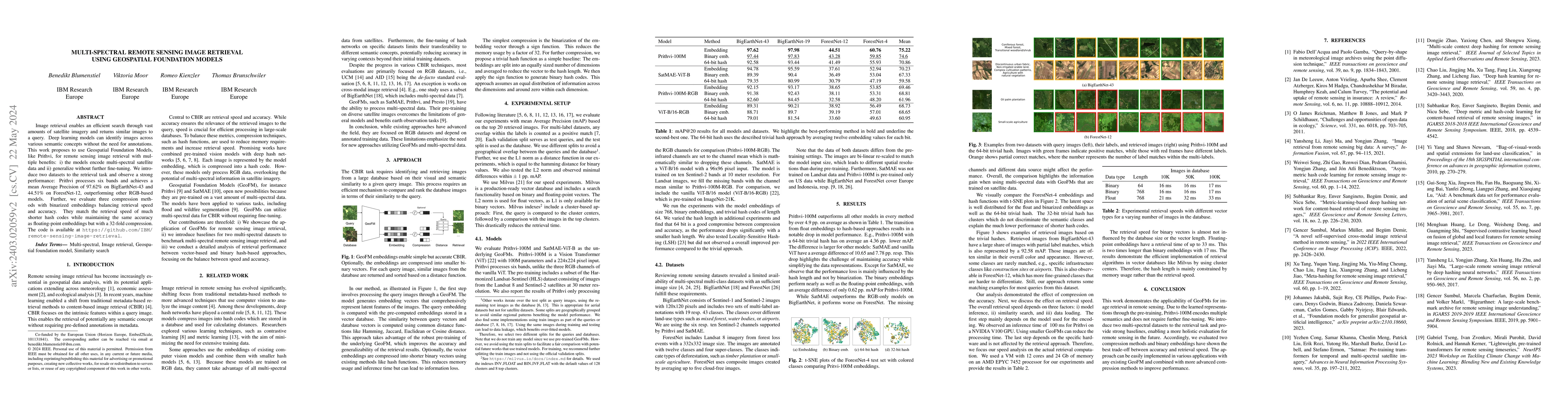Thumbnail for Multi-Spectral Remote Sensing Image Retrieval Using Geospatial
  Foundation Models