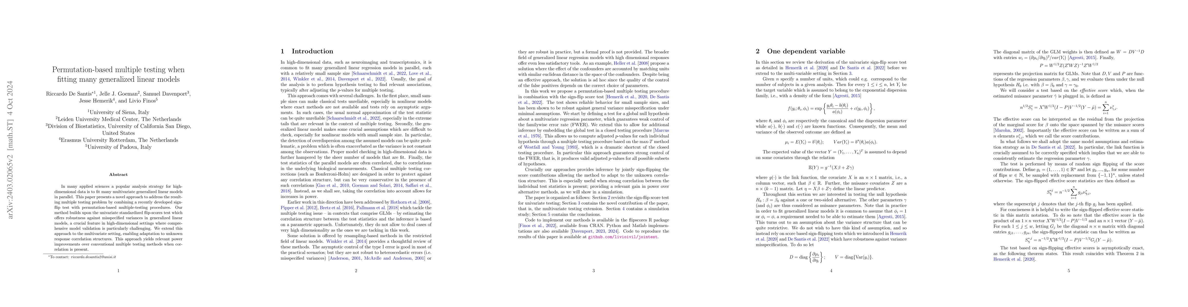 Thumbnail for Permutation-based multiple testing when fitting many generalized linear
  models