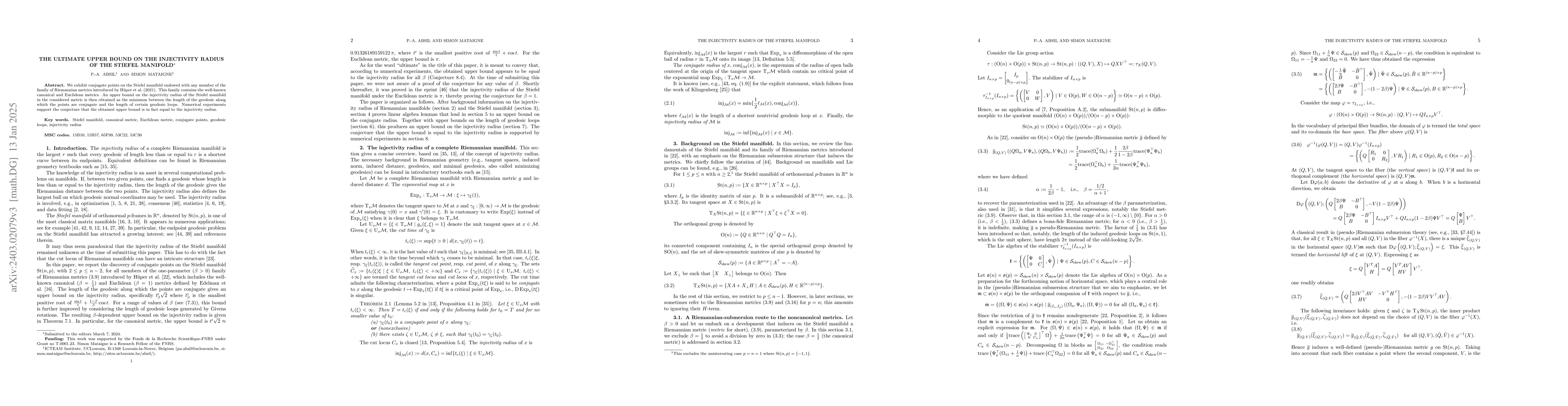 Thumbnail for The ultimate upper bound on the injectivity radius of the Stiefel
  manifold