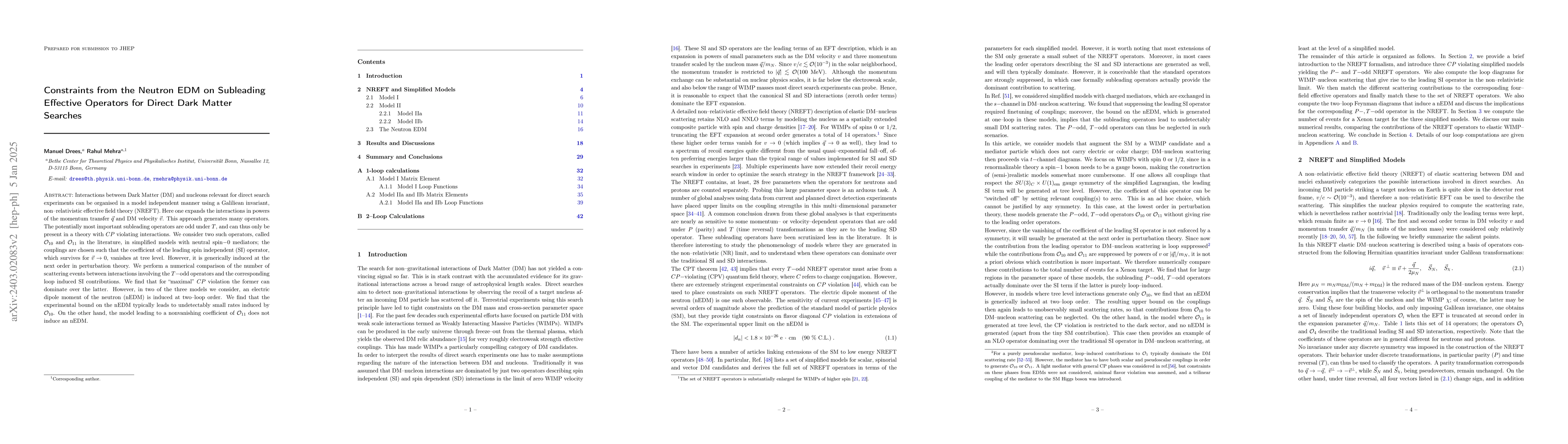 Thumbnail for Constraints from the Neutron EDM on Subleading Effective Operators for
  Direct Dark Matter Searches