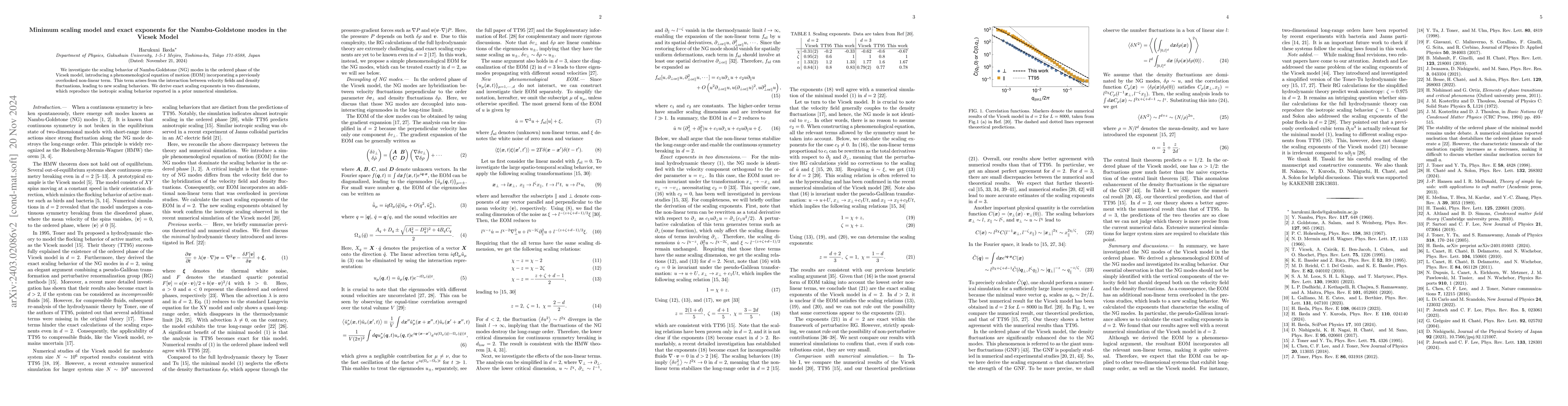 Thumbnail for Minimum scaling model and exact exponents for the Nambu-Goldstone modes
  in the Vicsek Model