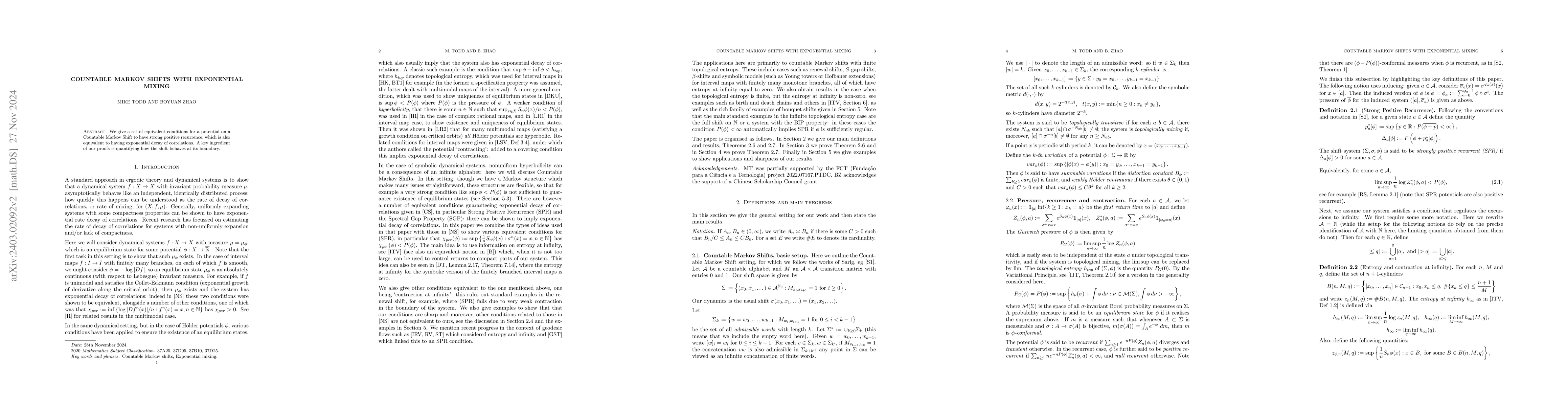 Thumbnail for Countable Markov shifts with exponential mixing