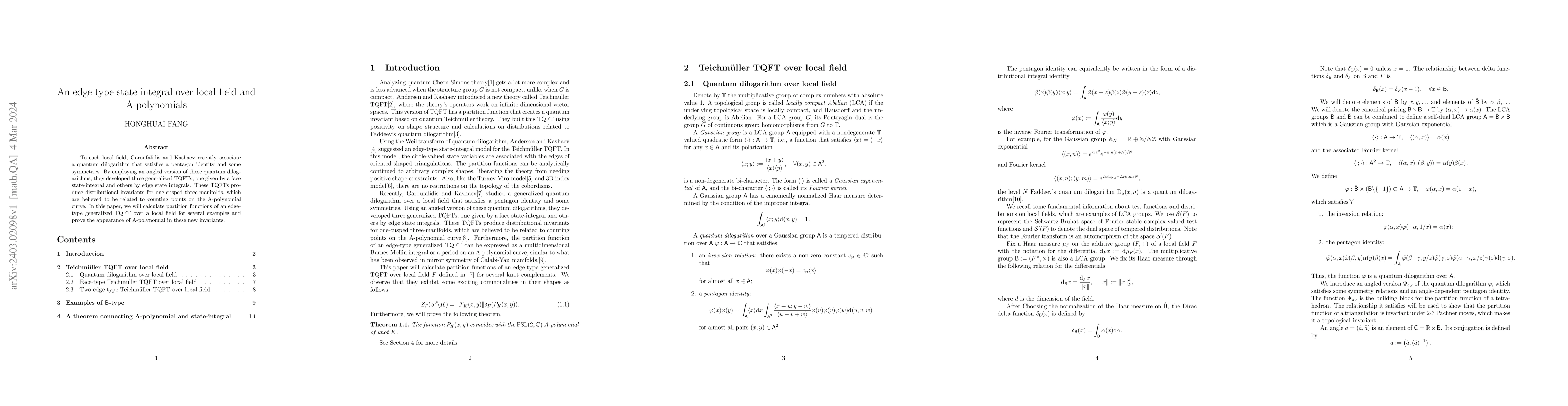 Thumbnail for An edge-type state integral over local field and A-polynomials