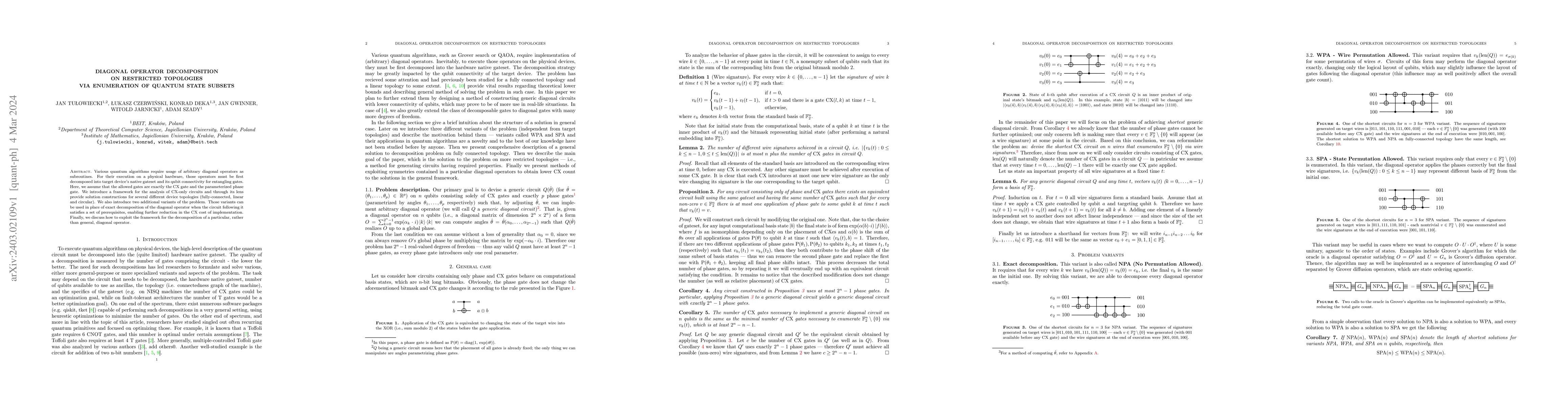 Thumbnail for Diagonal operator decomposition on restricted topologies via enumeration
  of quantum state subsets