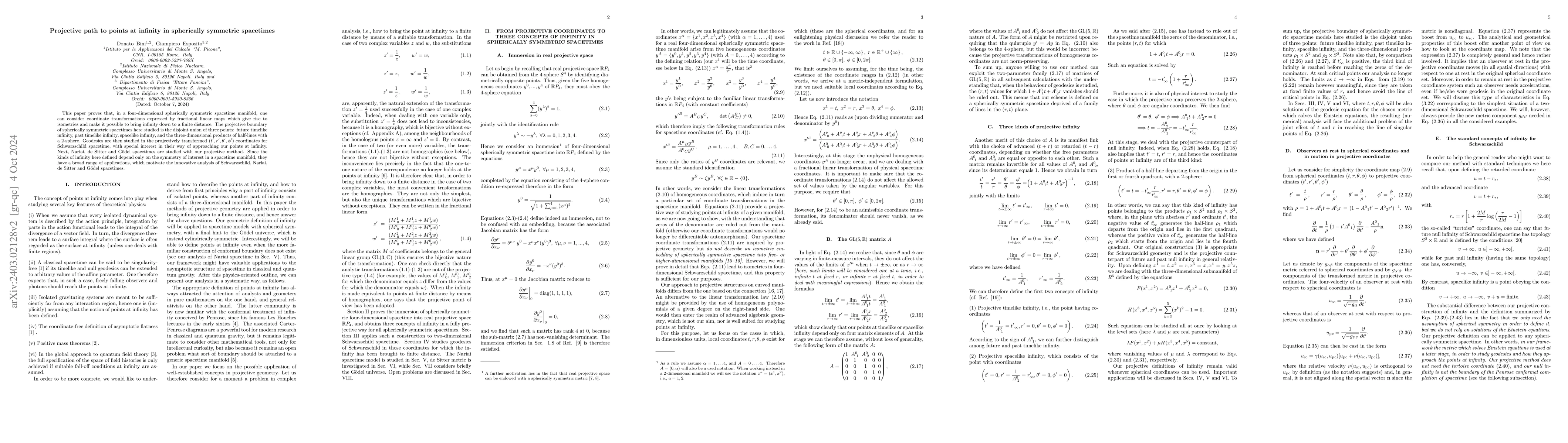 Thumbnail for Projective path to points at infinity in spherically symmetric
  spacetimes