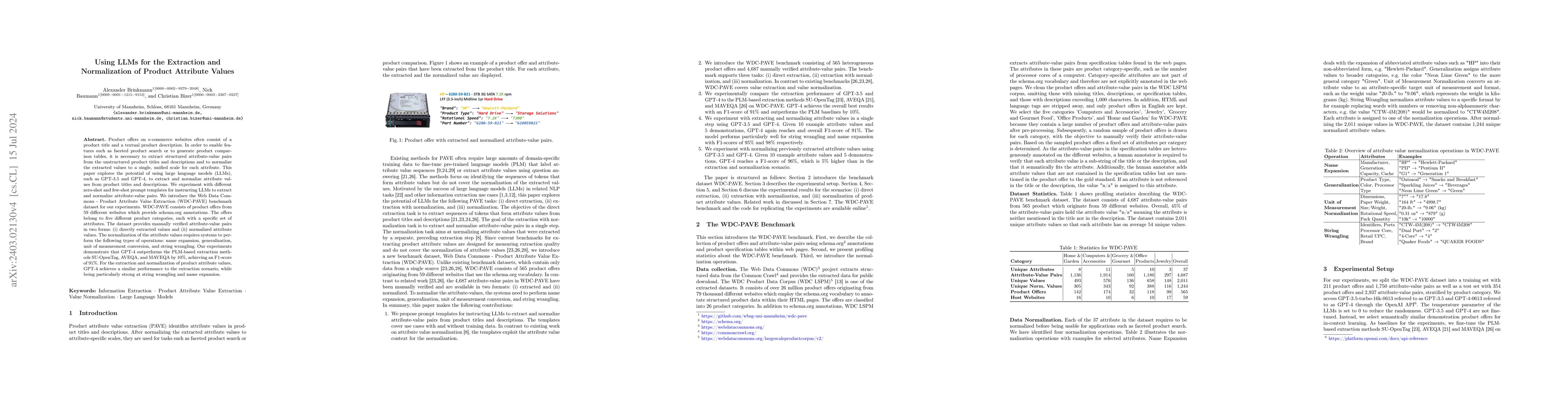 Thumbnail for Using LLMs for the Extraction and Normalization of Product Attribute
  Values