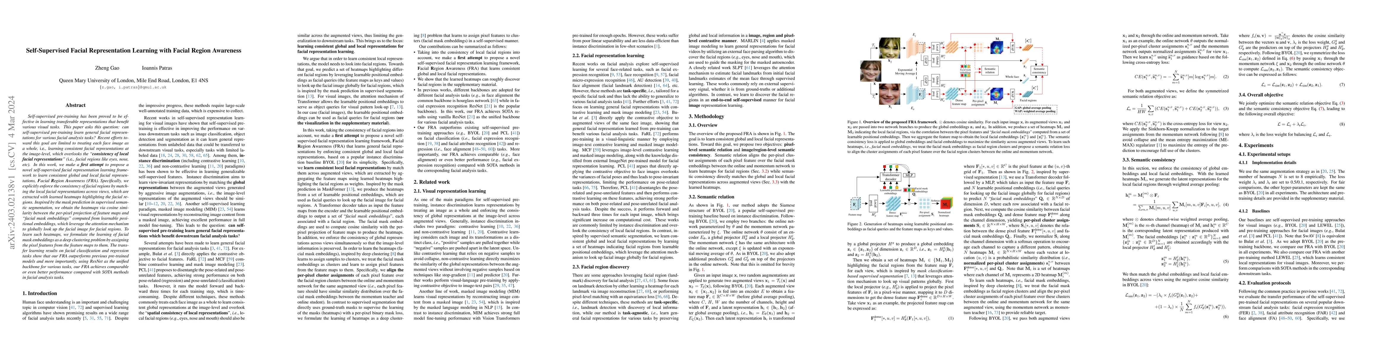 Thumbnail for Self-Supervised Facial Representation Learning with Facial Region
  Awareness