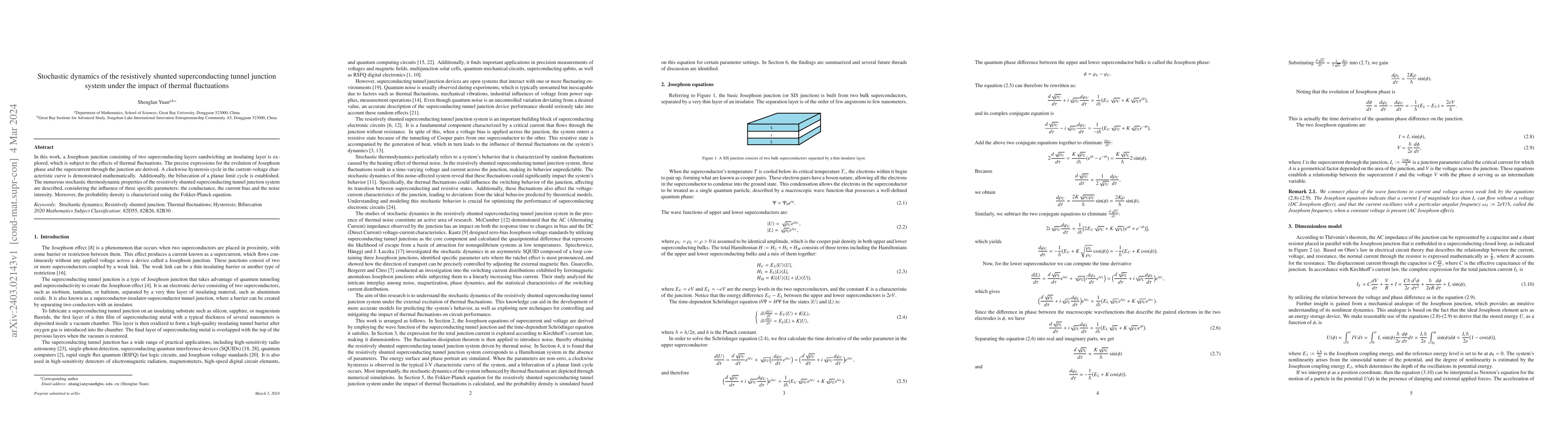 Thumbnail for Stochastic dynamics of the resistively shunted superconducting tunnel
  junction system under the impact of thermal fluctuations