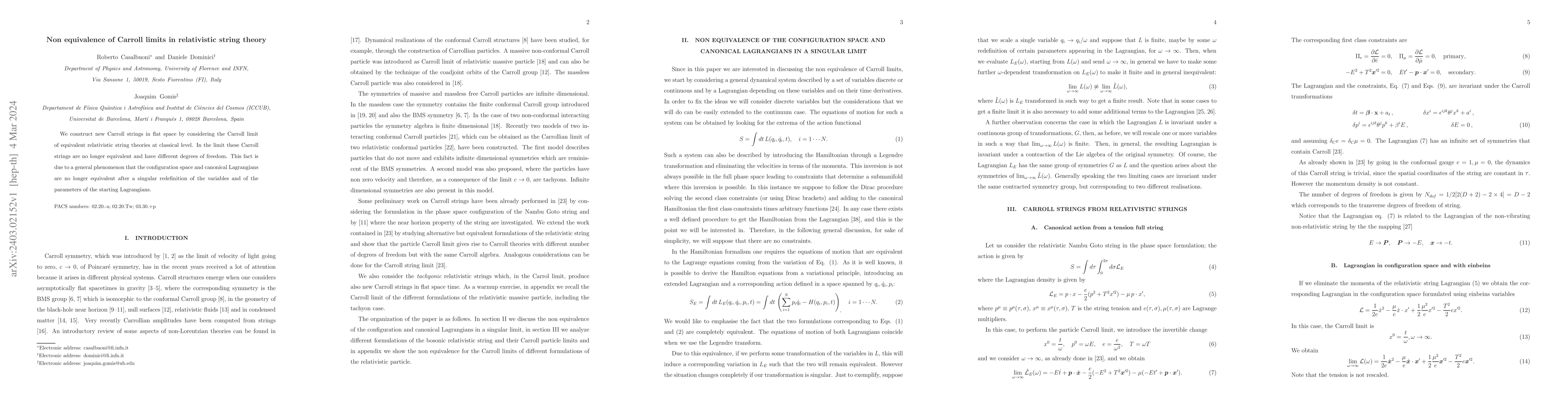 Thumbnail for Non equivalence of Carroll limits in relativistic string theory