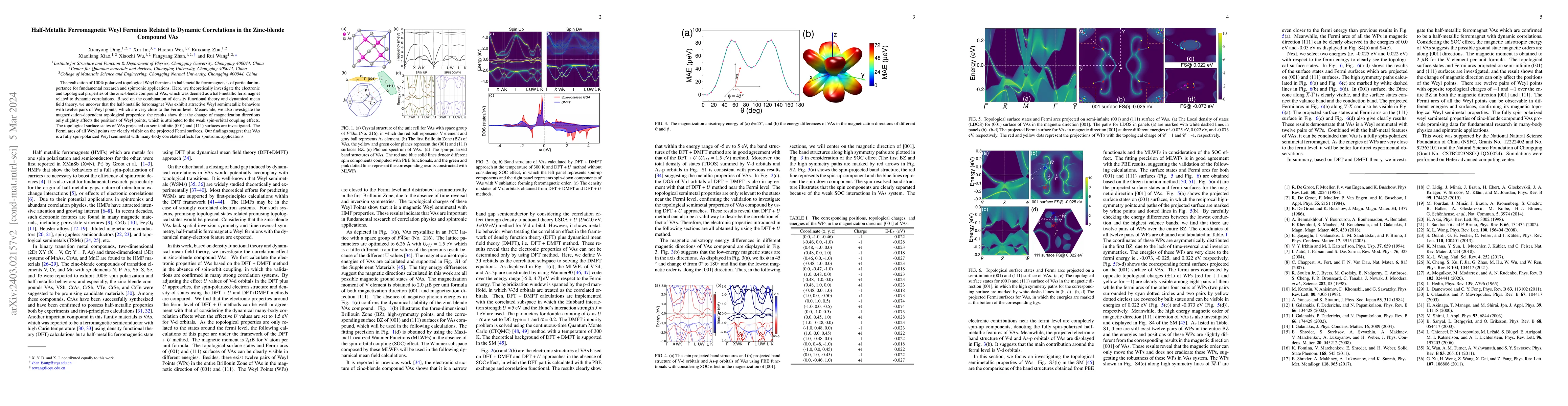 Thumbnail for Half-Metallic Ferromagnetic Weyl Fermions Related to Dynamic
  Correlations in the Zinc-blende Compound VAs