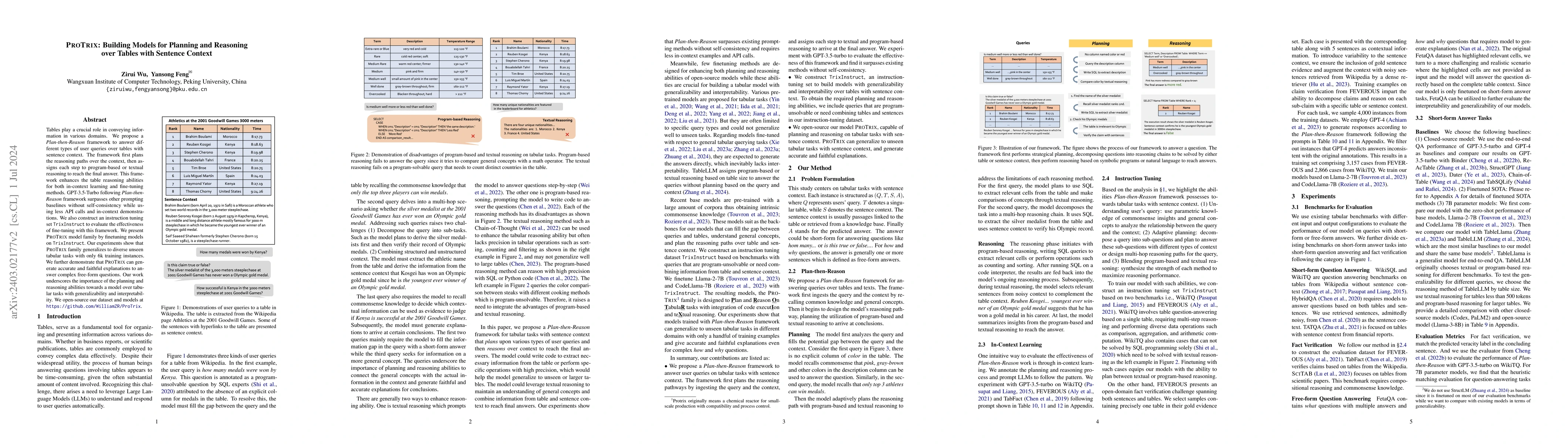 Thumbnail for ProTrix: Building Models for Planning and Reasoning over Tables with
  Sentence Context