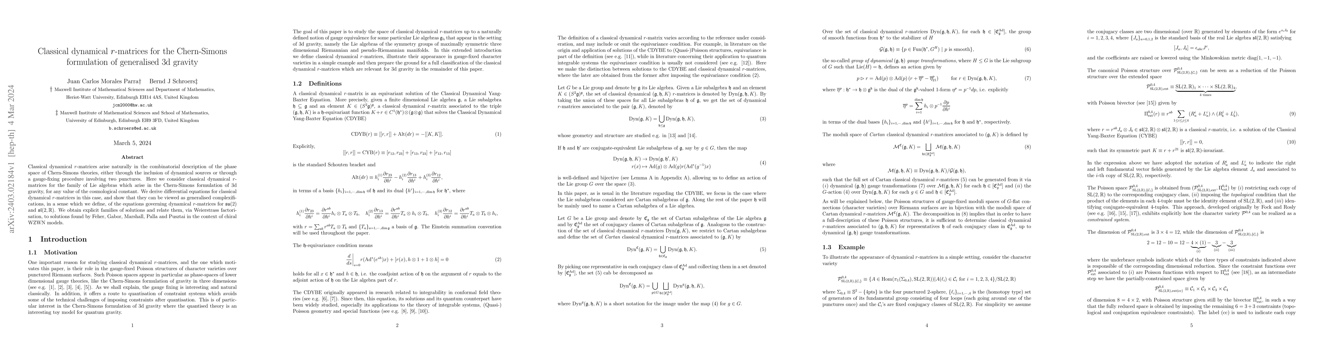 Thumbnail for Classical dynamical $r$-matrices for the Chern-Simons formulation of
  generalised 3d gravity