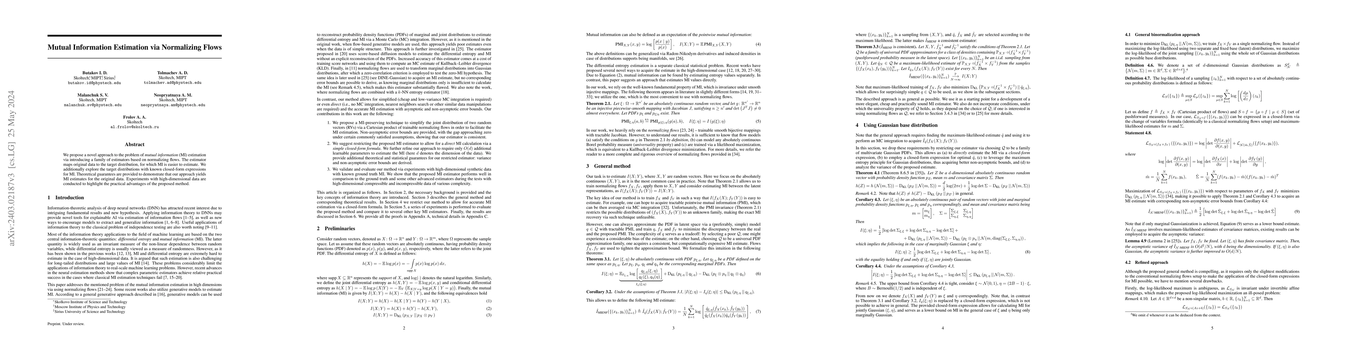 Thumbnail for Mutual Information Estimation via Normalizing Flows