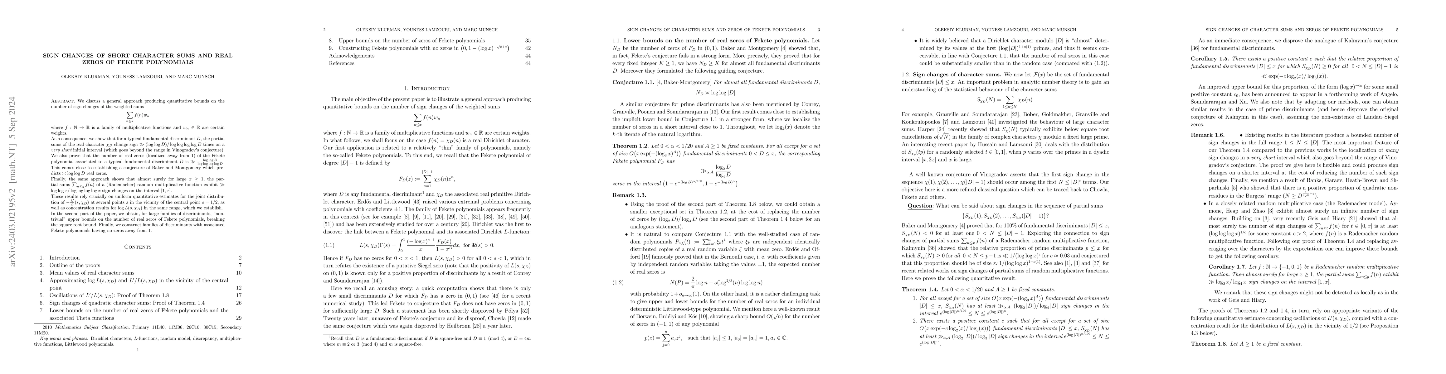 Thumbnail for Sign changes of short character sums and real zeros of Fekete
  polynomials