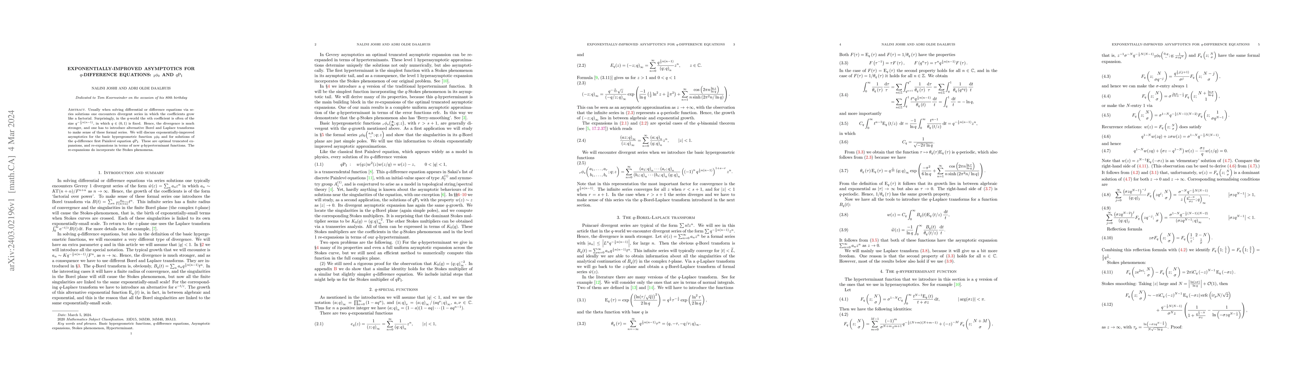 Thumbnail for Exponentially-improved asymptotics for $q$-difference equations:
  ${}_2\phi_0$ and $q{\rm P}_{\rm I}$