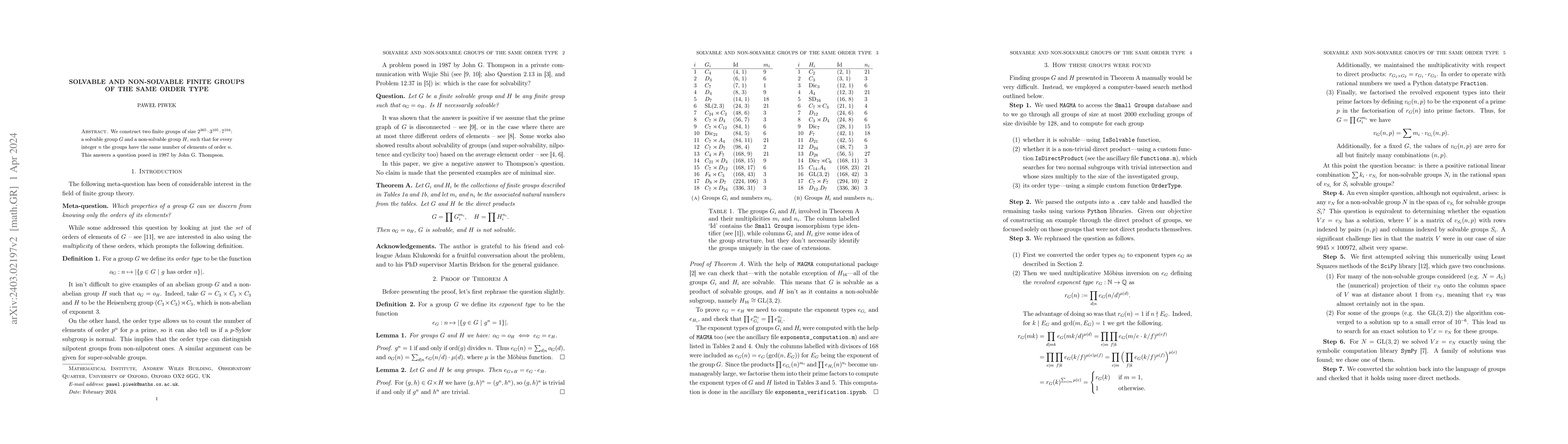 Thumbnail for Solvable and non-solvable finite groups of the same order type