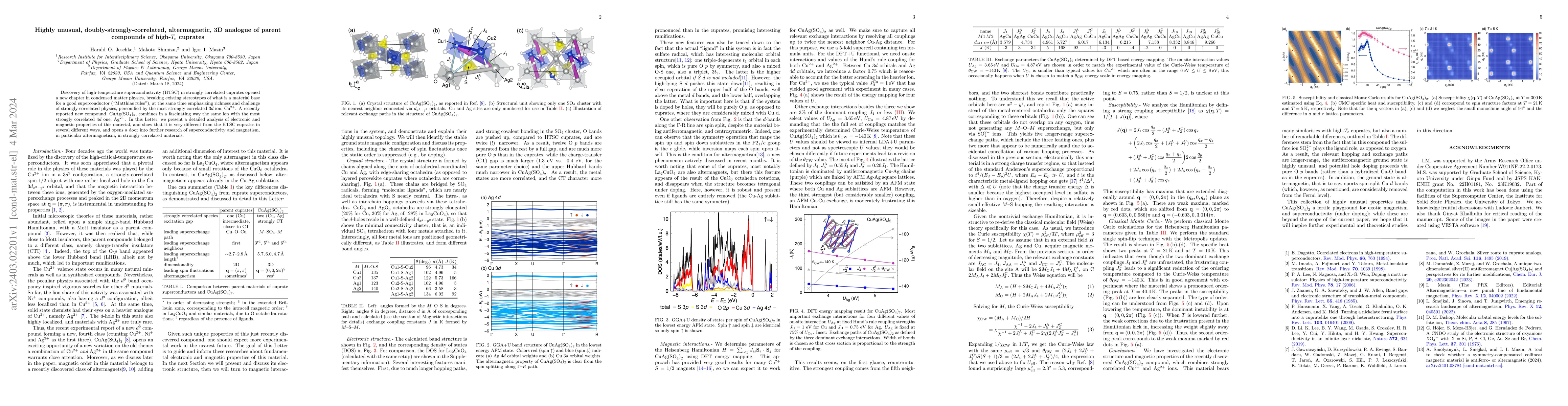 Thumbnail for Highly unusual, doubly-strongly-correlated, altermagnetic, 3D analogue
  of parent compounds of high-Tc cuprates