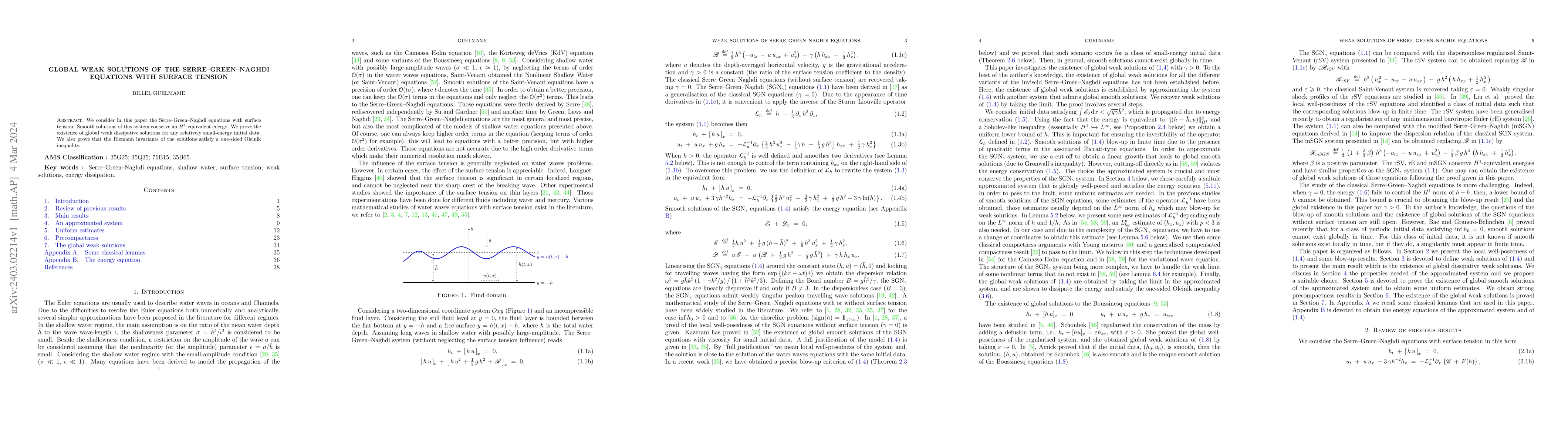 Thumbnail for Global weak solutions of the Serre-Green-Naghdi equations with surface
  tension