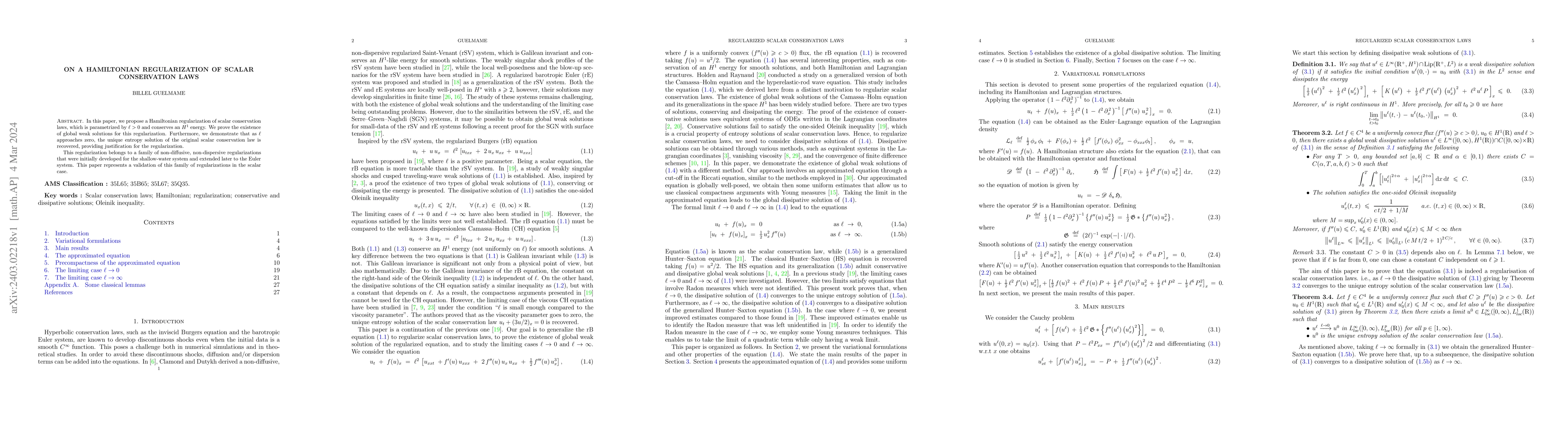 Thumbnail for On a Hamiltonian regularization of scalar conservation laws