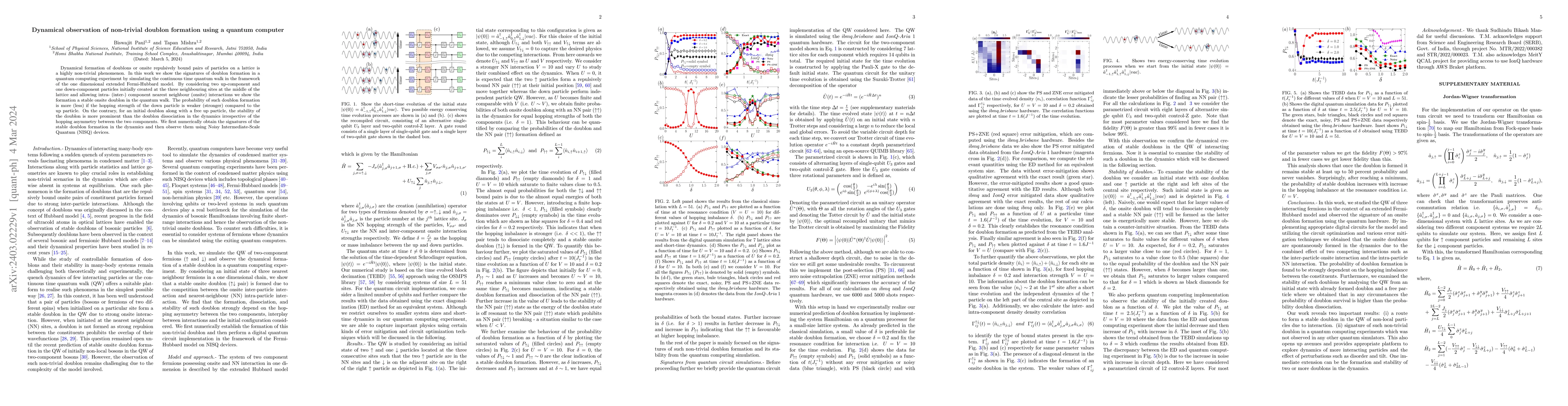 Thumbnail for Dynamical observation of non-trivial doublon formation using a quantum
  computer