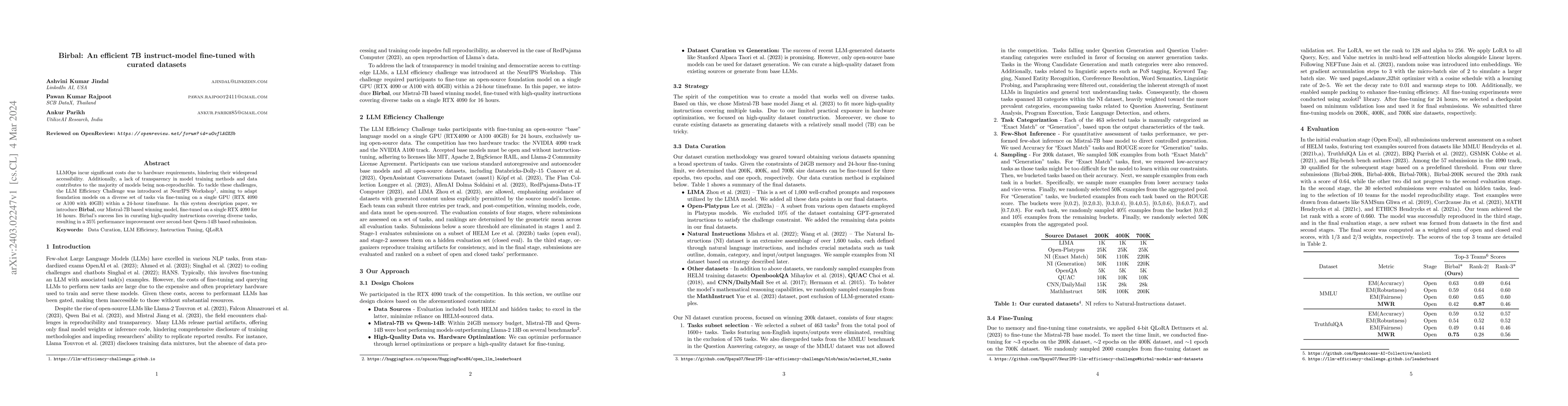 Thumbnail for Birbal: An efficient 7B instruct-model fine-tuned with curated datasets