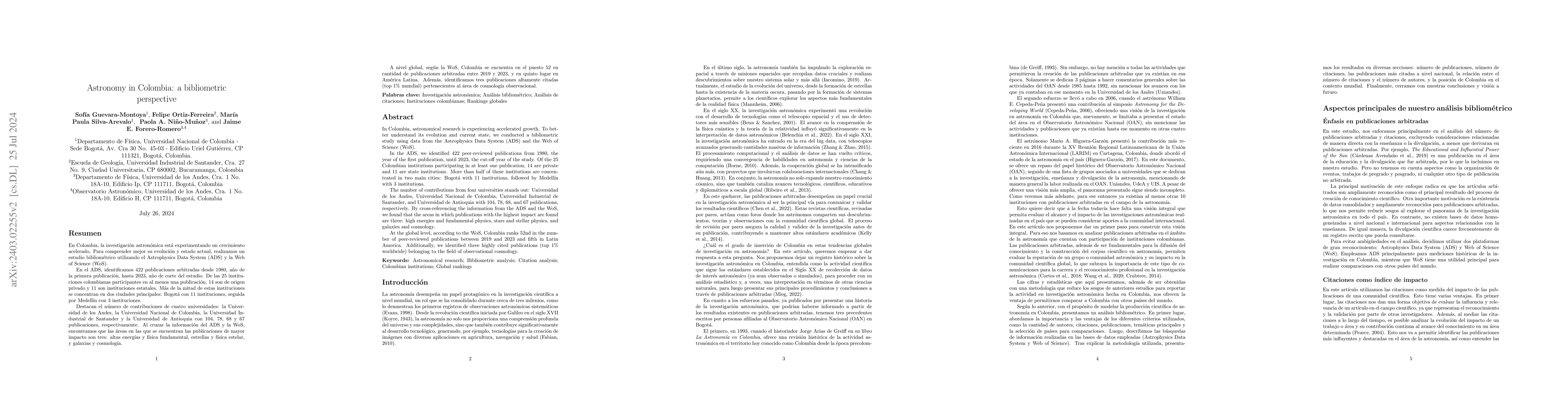 Thumbnail for Astronomy in Colombia: a bibliometric perspective