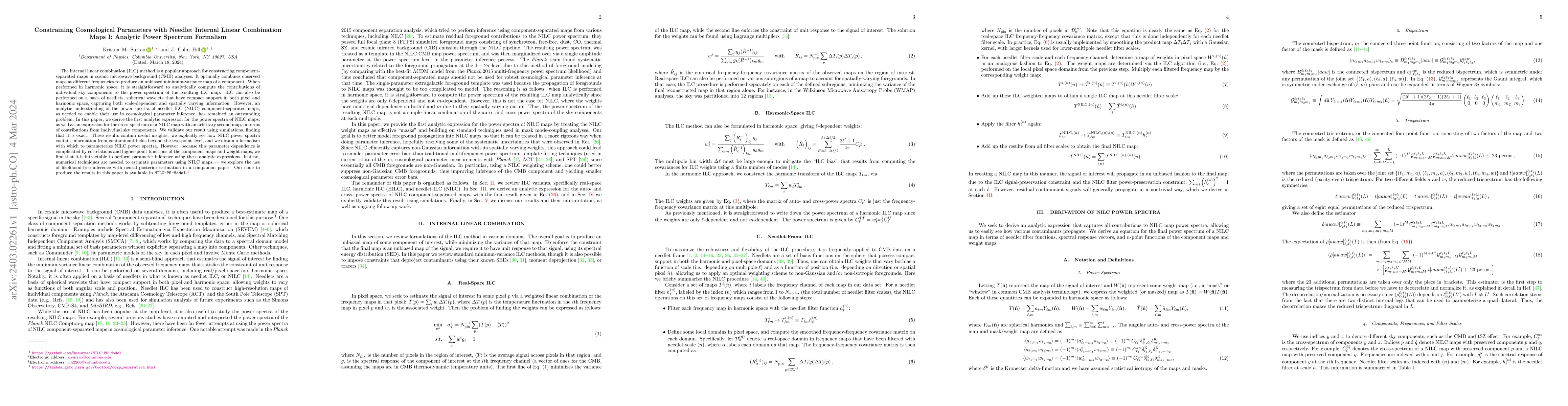Thumbnail for Constraining Cosmological Parameters with Needlet Internal Linear
  Combination Maps I: Analytic Power Spectrum Formalism