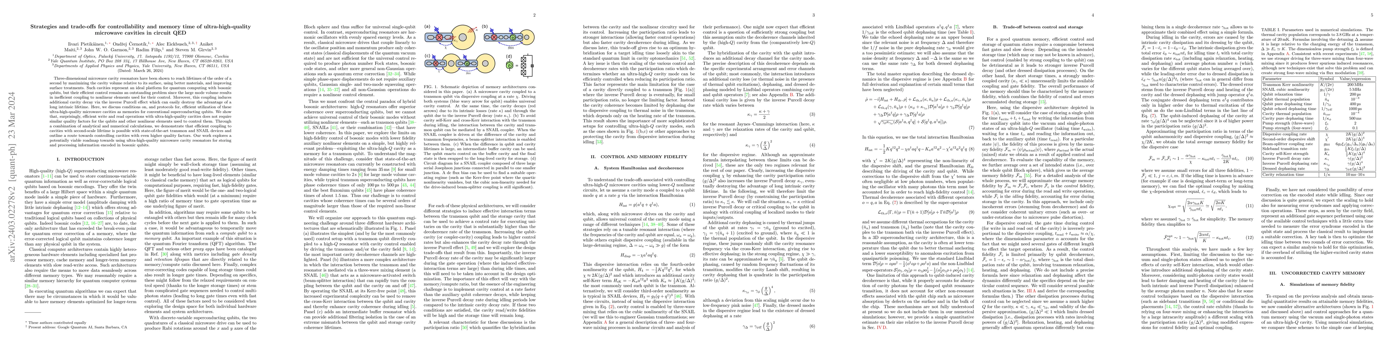 Thumbnail for Strategies and trade-offs for controllability and memory time of
  ultra-high-quality microwave cavities in circuit QED