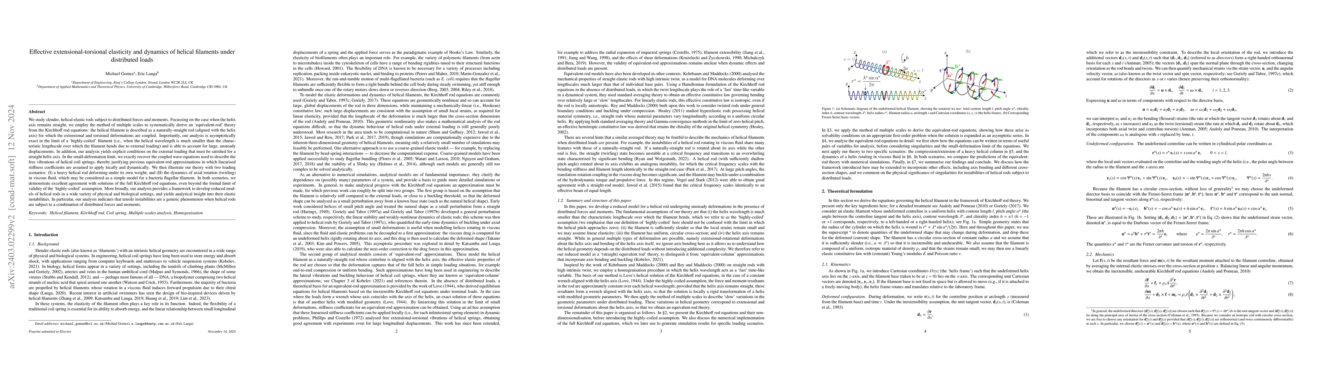 Thumbnail for Effective extensional-torsional elasticity and dynamics of helical
  filaments under distributed loads