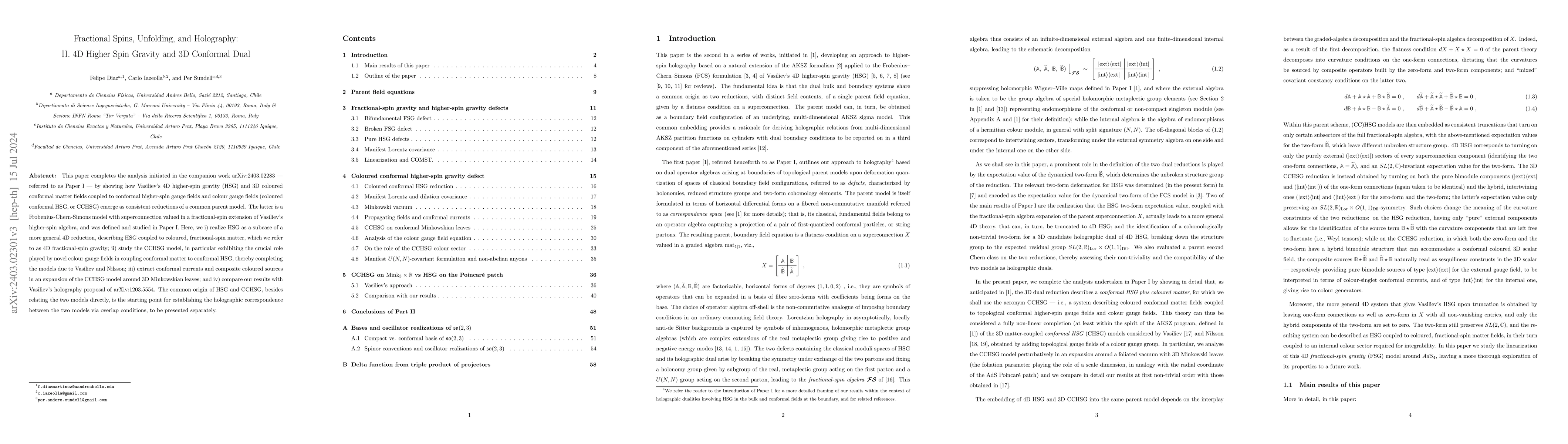 Thumbnail for Fractional Spins, Unfolding, and Holography: II. 4D Higher Spin Gravity
  and 3D Conformal Dual