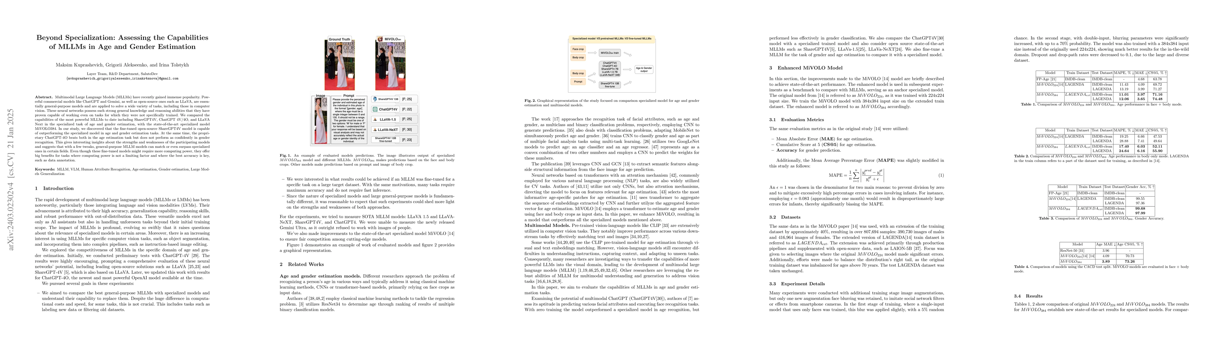 Thumbnail for Beyond Specialization: Assessing the Capabilities of MLLMs in Age and
  Gender Estimation