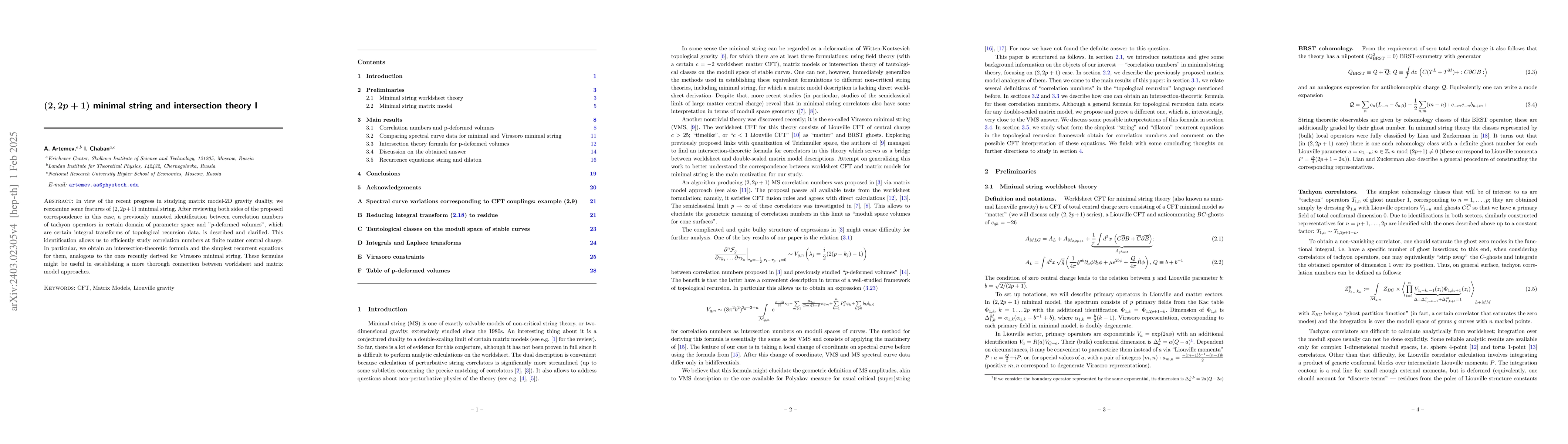 Thumbnail for $(2,2p+1)$ minimal string and intersection theory I