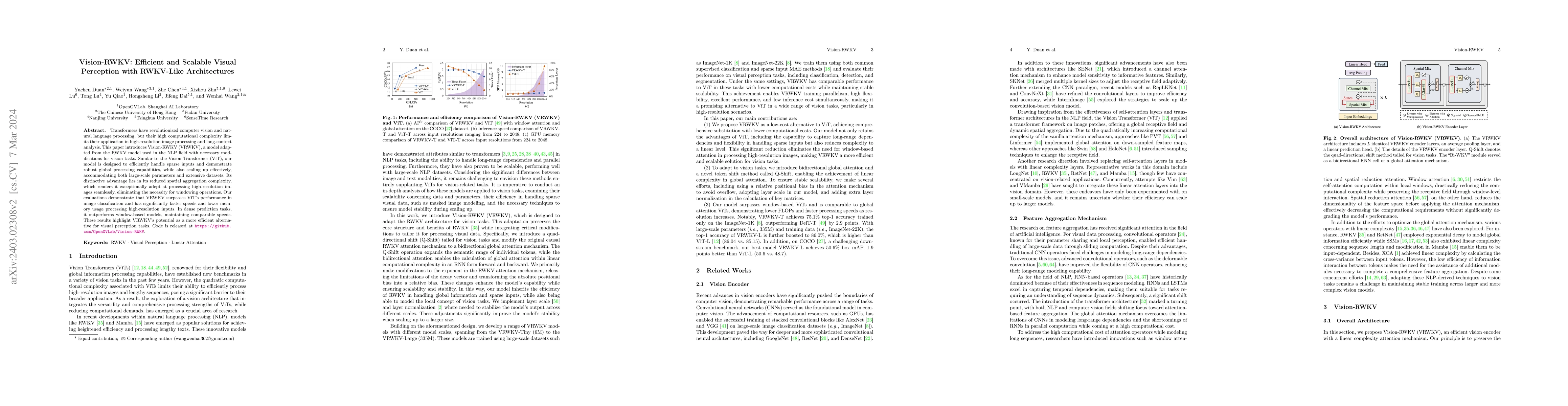 Thumbnail for Vision-RWKV: Efficient and Scalable Visual Perception with RWKV-Like
  Architectures
