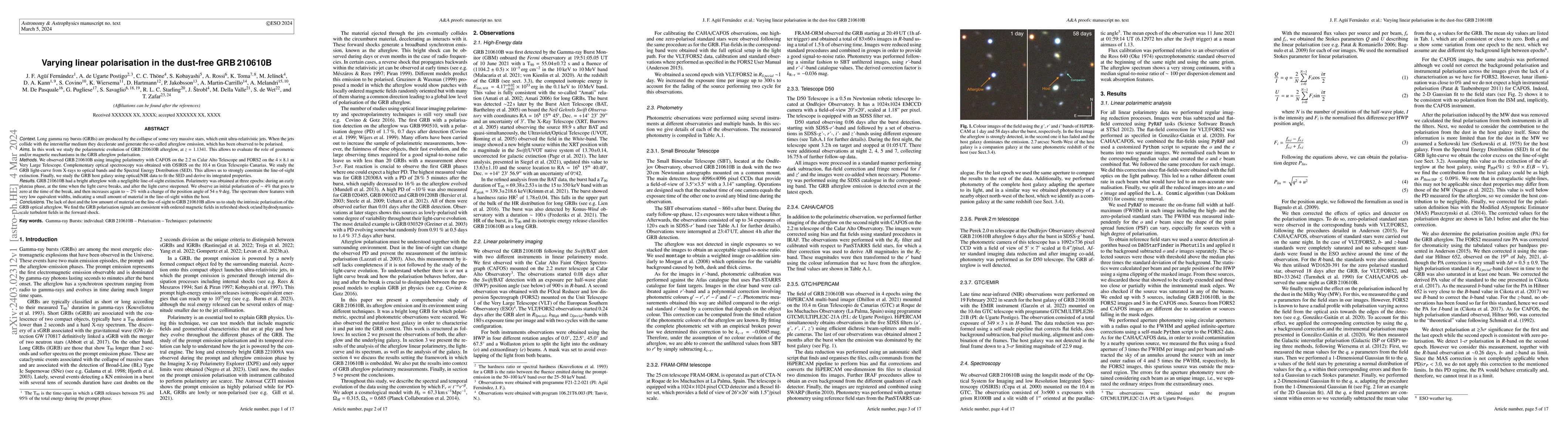 Thumbnail for Varying linear polarisation in the dust-free GRB 210610B