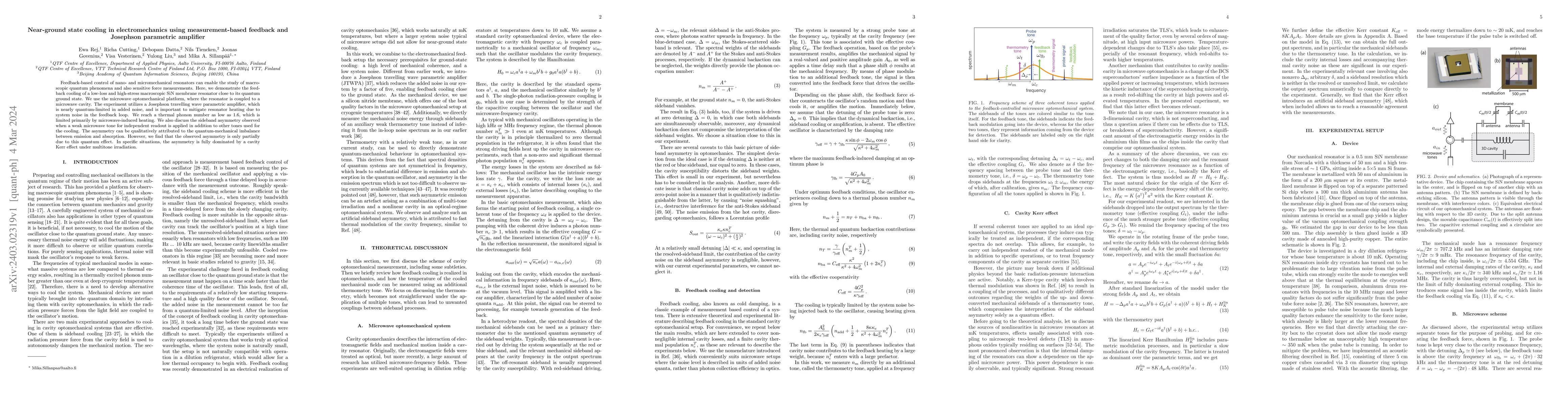 Thumbnail for Near-ground state cooling in electromechanics using measurement-based
  feedback and Josephson parametric amplifier
