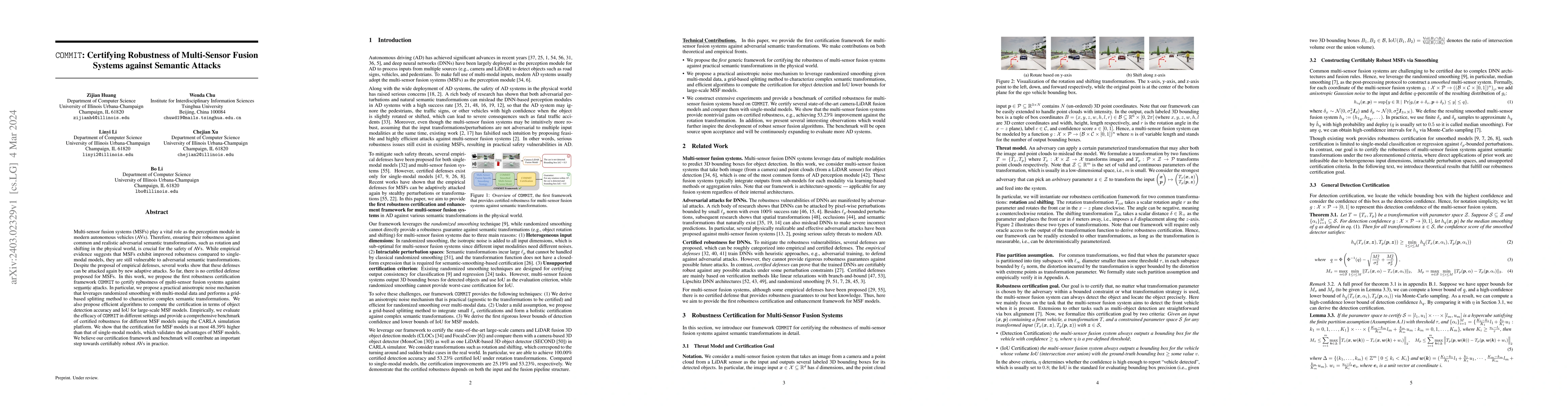 Thumbnail for COMMIT: Certifying Robustness of Multi-Sensor Fusion Systems against
  Semantic Attacks