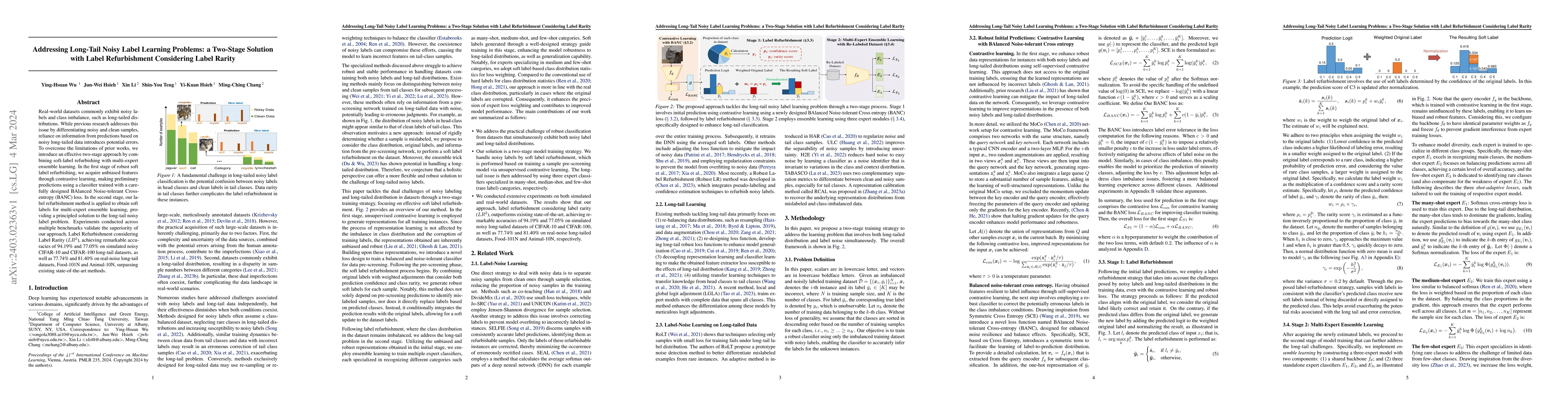 Thumbnail for Addressing Long-Tail Noisy Label Learning Problems: a Two-Stage Solution
  with Label Refurbishment Considering Label Rarity